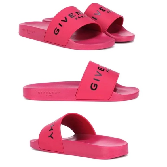 GIVENCHY | Paris Flat Logo Rubber Pool Slides in Fig Pink | 39/ 9 - Picture 2 of 16
